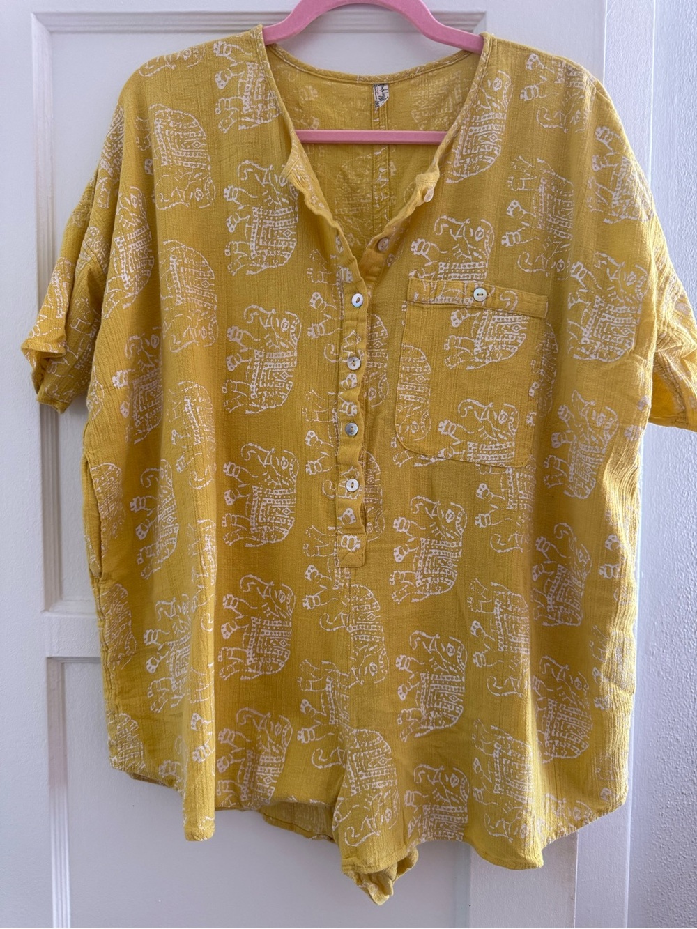 Yellow Printed Short-Sleeve Romper
